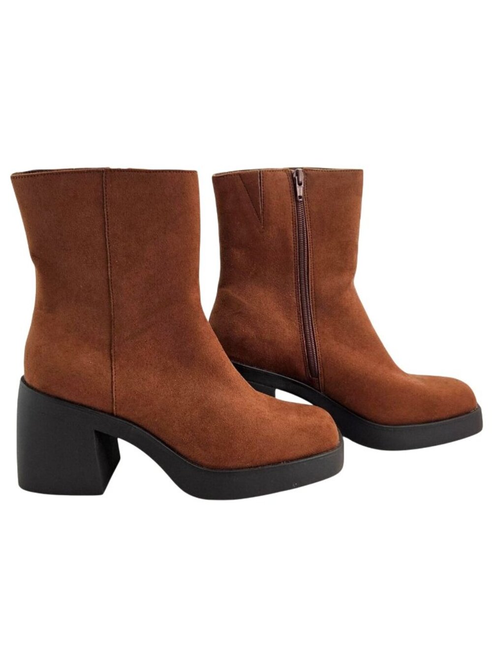 Sun + Stone Womens  Size 11 Tiannaa Faux Suede Square Toe Booties Brown Block He